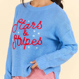 Rosa Clothing - Slouchy Stars & Stripes Knitted Pullover Sweater