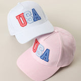 Fashion City - USA Embroidered Patch Varsity-Style Stripe Trucker Hat