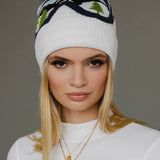 Panache Apparel Co. - White & Blue Ski Goggle Pom Hat