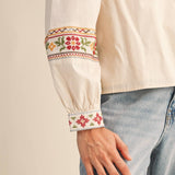 &MERCI - FLORAL CROSS STITCH EMBROIDERED PUFF SLEEVE TOP MTP4089