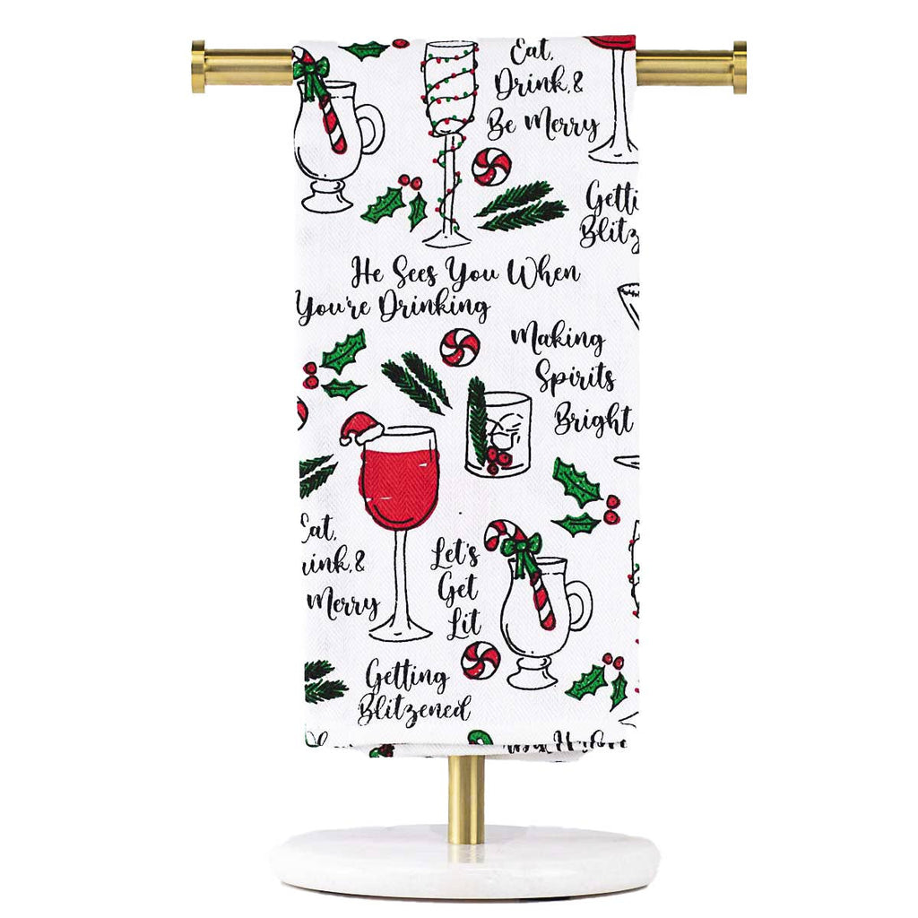 The Royal Standard - Be Merry Cocktails  Hand Towel   White/Red/Green   20x28