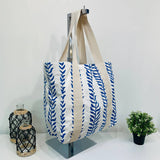 Anju Jewelry - Handcrafted Canvas Bag with Block-Printed Seaside Serenity