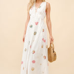 Seashell Embroidered Plunge Neck Maxi Dress