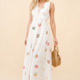 Seashell Embroidered Plunge Neck Maxi Dress