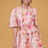 Strut & Bolt - Romantic Floral Print Contrast Piping Mini Dress