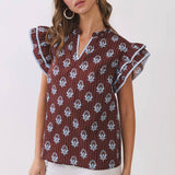 TCEC - CT10118-Floral Print Flutter Sleeve Blouse