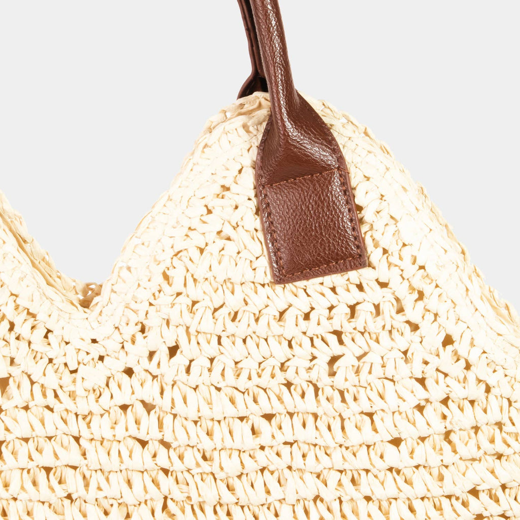Collections by Fame Accessories - Faux Leather Strap Straw Knit Shoulder Bag