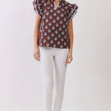 TCEC - CT10118-Floral Print Flutter Sleeve Blouse