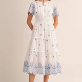 &MERCI - FLORAL EMBROIDERY TIERED MIDI DRESS MDR4566