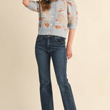 &MERCI - FLORAL KNIT SHORT PUFF SLEEVE SWEATER CARDIGAN MSW11393