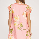 Strut & Bolt - Tropical Hibiscus V-neck Pintuck Mini Dress