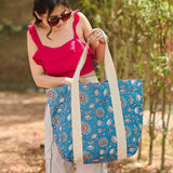 Anju Jewelry - Handcrafted Canvas Bag with Block-Printed  Denim Floral