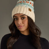 Panache Apparel Co. - Ivory, Lt. Blue, Mint & Orange Patterned Pom Hat