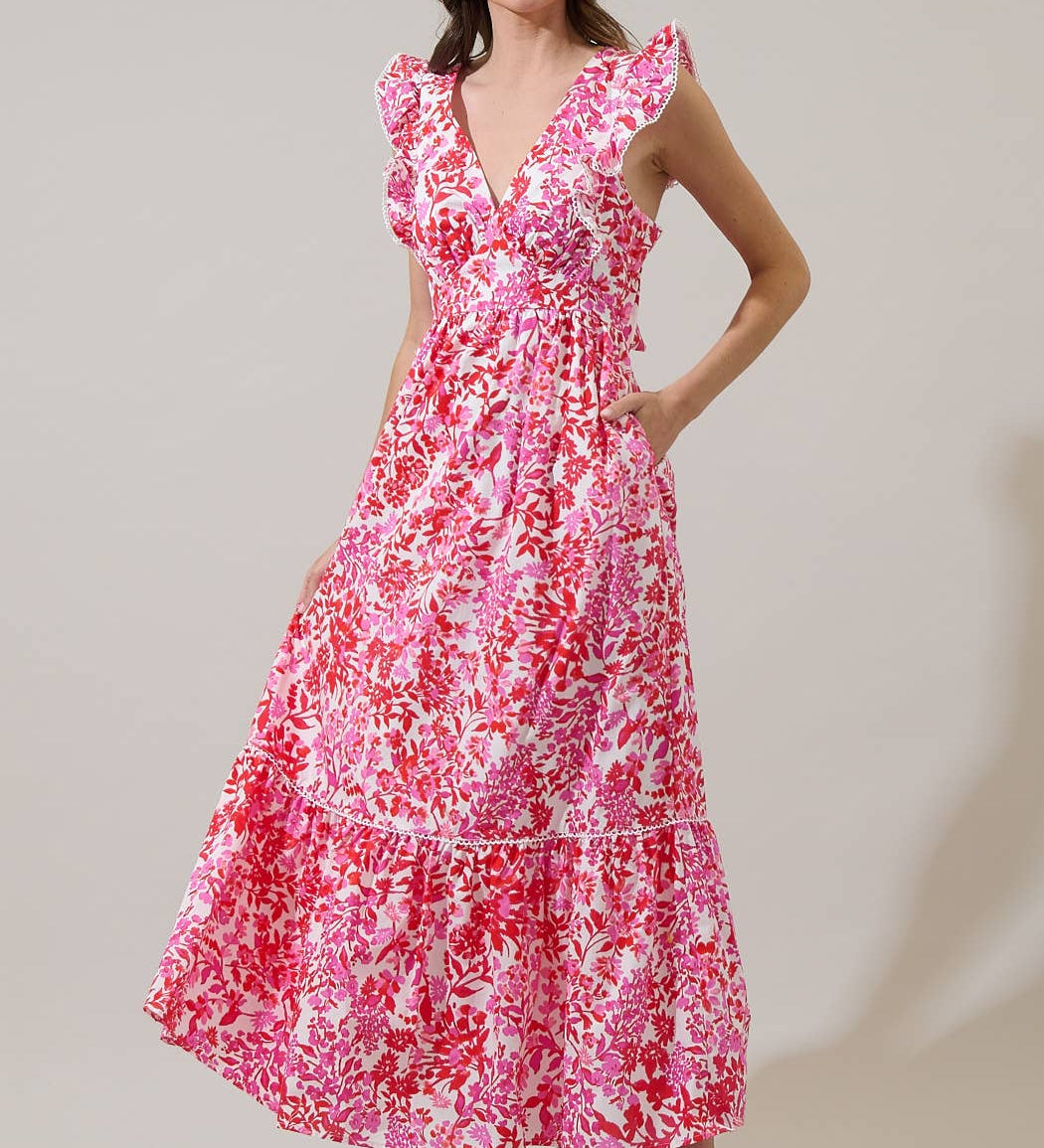 Sugarlips - Reidy Floral Mawar Ruffle Midi Dress