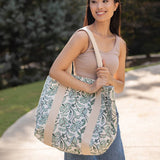 Anju Jewelry - Handcrafted Canvas Bag with Block-Printed Teal Oasis