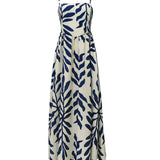 Rosa Clothing - Tropical Leaf Print Spaghetti Strap Flowy Swing Dress