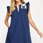 Crochet Detail Linen Mini Dress