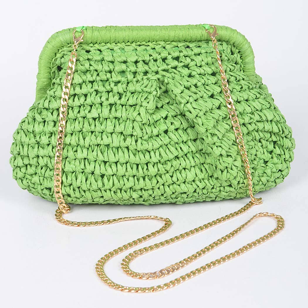 3AM BY H&D ACCESSORIES - Faux Straw Chain Clutch