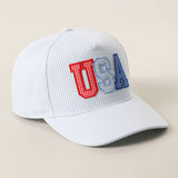 Fashion City - USA Embroidered Patch Varsity-Style Stripe Trucker Hat