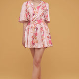 Strut & Bolt - Romantic Floral Print Contrast Piping Mini Dress