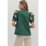 STYLE USA - Solid ruffle accent V-neck top
