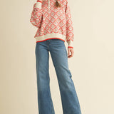 &MERCI - FLORAL MOCK NECK HALF ZIP PULLOVER MSW10829