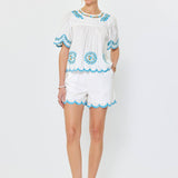 Current Air - Embroidered Peasant Short Sleeve Blouse