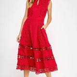 Strut & Bolt - Scallop Edge Crochet Trim Satin Midi Dress