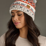 Panache Apparel Co. - White, Navy & Orange Patterned Pom Hat