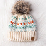 Panache Apparel Co. - Ivory, Lt. Blue, Mint & Orange Patterned Pom Hat
