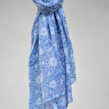 Dolma - Julie Daisy Cotton Block Print Scarf/Sarong Large Blue