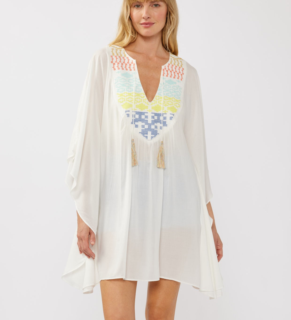 Bohemian Embroidered Bib Tunic Mini Dress