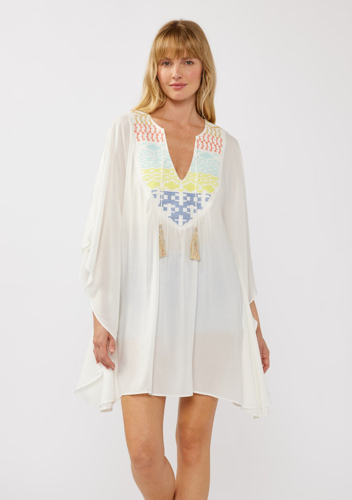 Bohemian Embroidered Bib Tunic Mini Dress