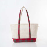Large Plaid trim Canvas Tote