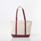 Medium plaid trim canvas tote