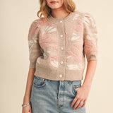 &MERCI - FLORAL KNIT SHORT PUFF SLEEVE SWEATER CARDIGAN MSW11393
