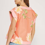 Strut & Bolt - Tropical Hibiscus V-neck Pintuck Blouse