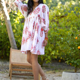Dolma - Raya Block Printed Mini Dress White Coral 