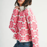 AEMI + CO - 3482IK Floral Fair Isle Mock Neck Sweater
