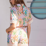 Strut & Bolt - Garden Party Crochet Contrast Trim Satin Shirt