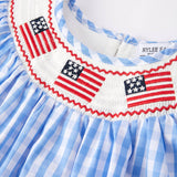 Rylee Faith Designs - 4th of july Flag Embroidery Smocking Girls Dress