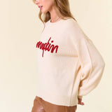 Doe and Rae - PUMPKIN Letter Embroidered Oversized Sweater Top - 43995T-1