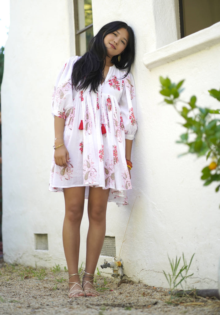 Dolma - Raya Block Printed Mini Dress Red Olive