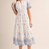 &MERCI - FLORAL EMBROIDERY TIERED MIDI DRESS MDR4566