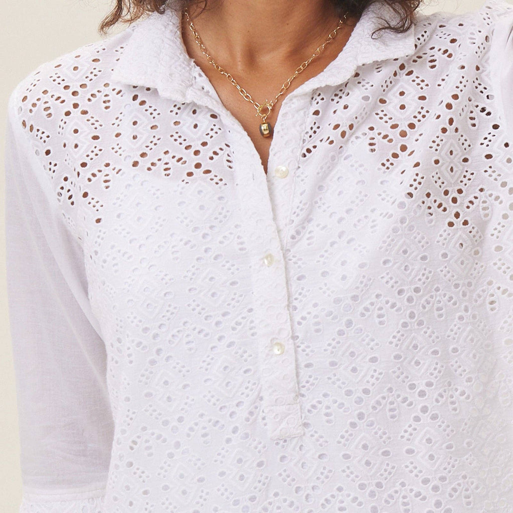 rockflowerpaper - WHITE EYELET Beach Shirt