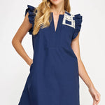 Crochet Detail Linen Mini Dress