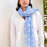 Dolma - Julie Daisy Cotton Block Print Scarf/Sarong Large Blue