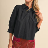 &MERCI - PUFF SLEEVE BUTTON DOWN TOP MTP5145