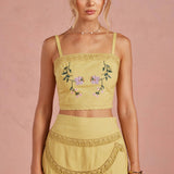 Strut & Bolt - Embroidered Floral Lace Detail Top Skirt Set