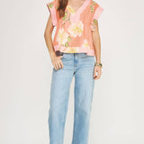 Strut & Bolt - Tropical Hibiscus V-neck Pintuck Blouse